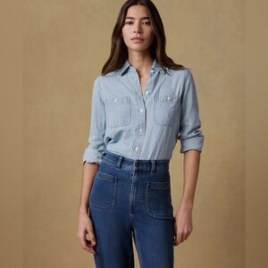 Faherty Women Tried and True Chambray Blue Button Down Shirt XS